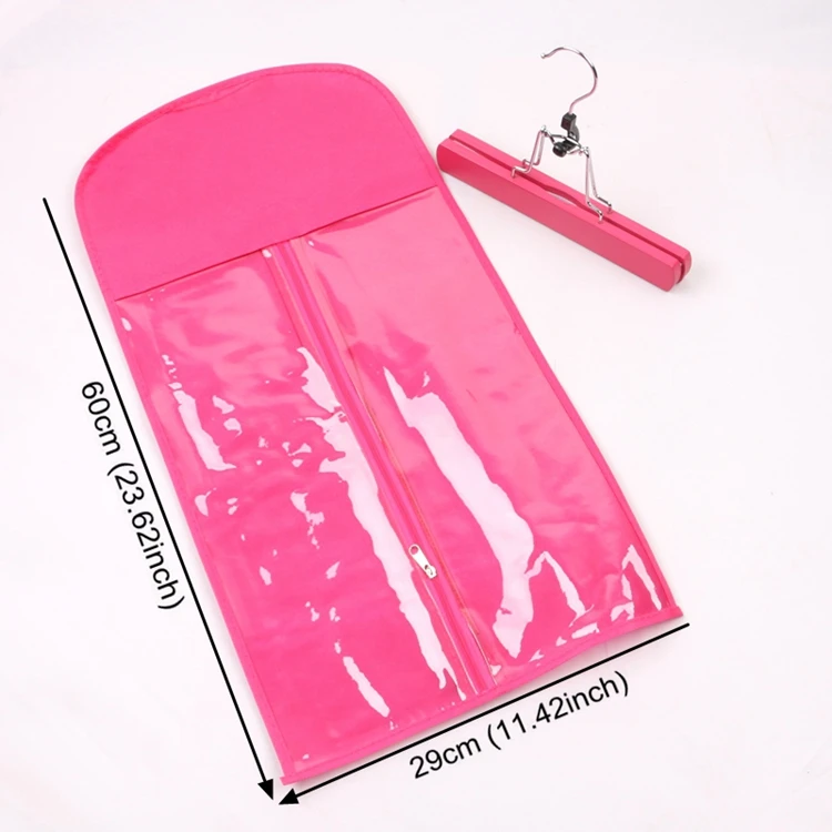 black white pink PVC dustproof zipper bag for packing clip weft hair and ponytail hair packaging bag with hanger