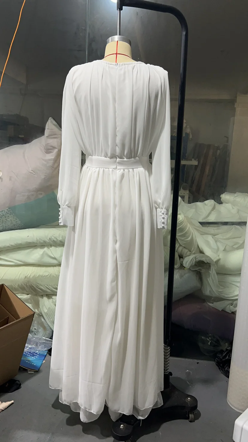 Elegant Long Sleeve White Maxi Dresses Women Evening Party Outfit Spring Fashion Strapless Backless Floor-Length Dress