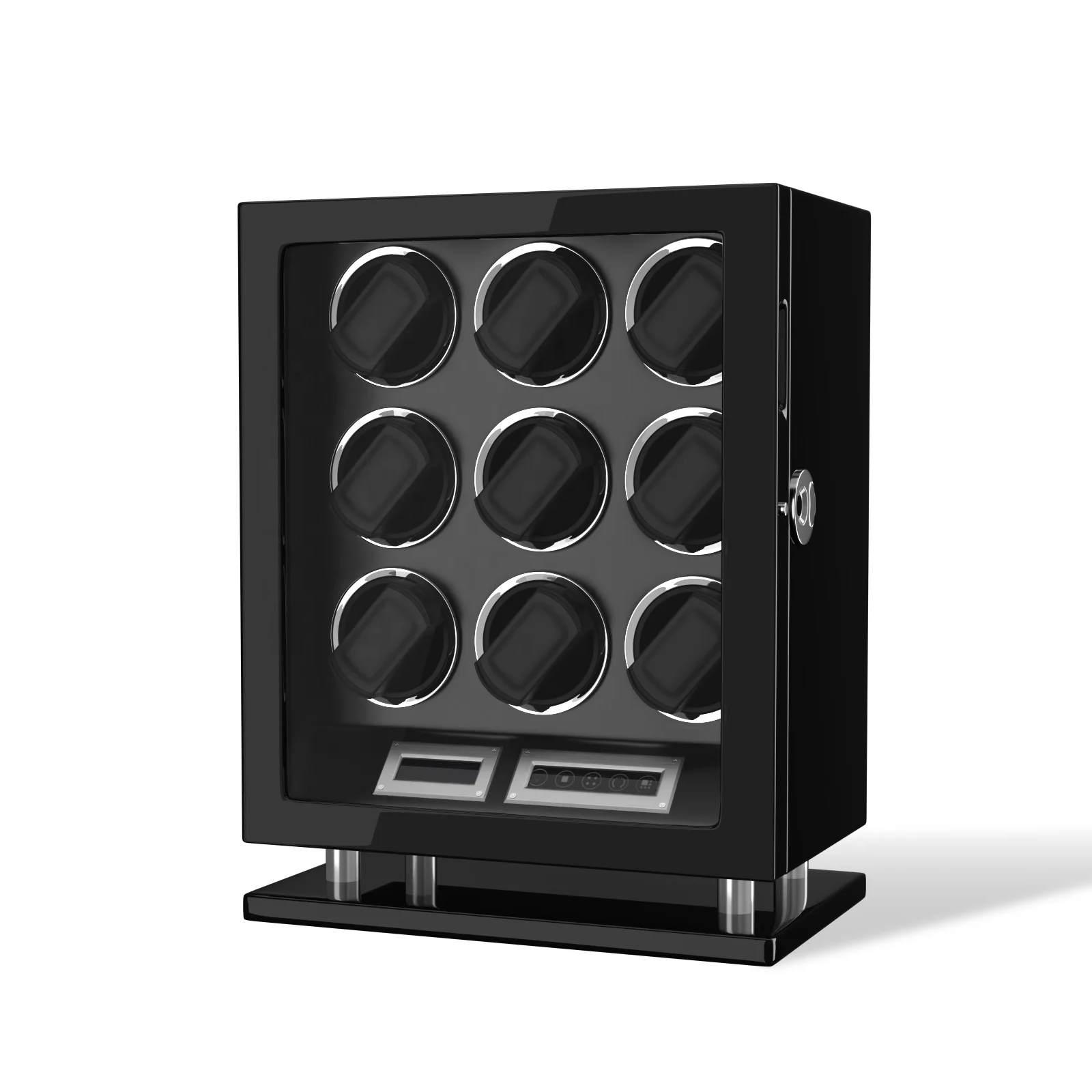 Custom Logo  High Quality Wooden Winder Watch Remote Control Fingerprint Lock LED Automatic Watch Winder Box Watch Winder