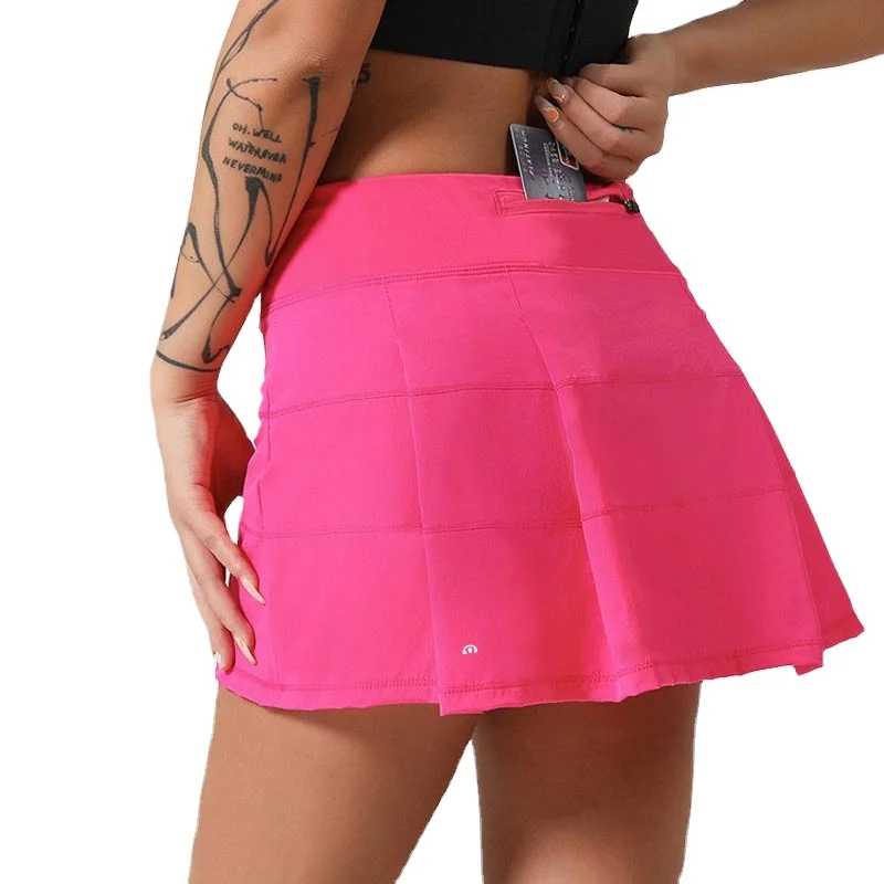 Wholesale high quality pure color foldable tennis skirt with shorts yoga dress with pockets