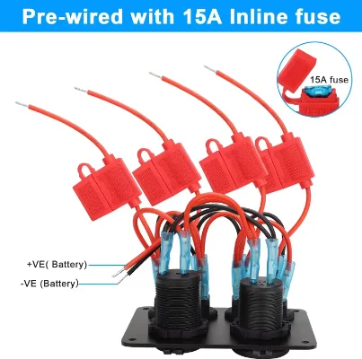 12V Switch Panel Waterproof Aluminum Panel 4 Gang Toggle Rocker Board Switch Pre Wired 12V 24VDC ON Off Switch Panel for Boat