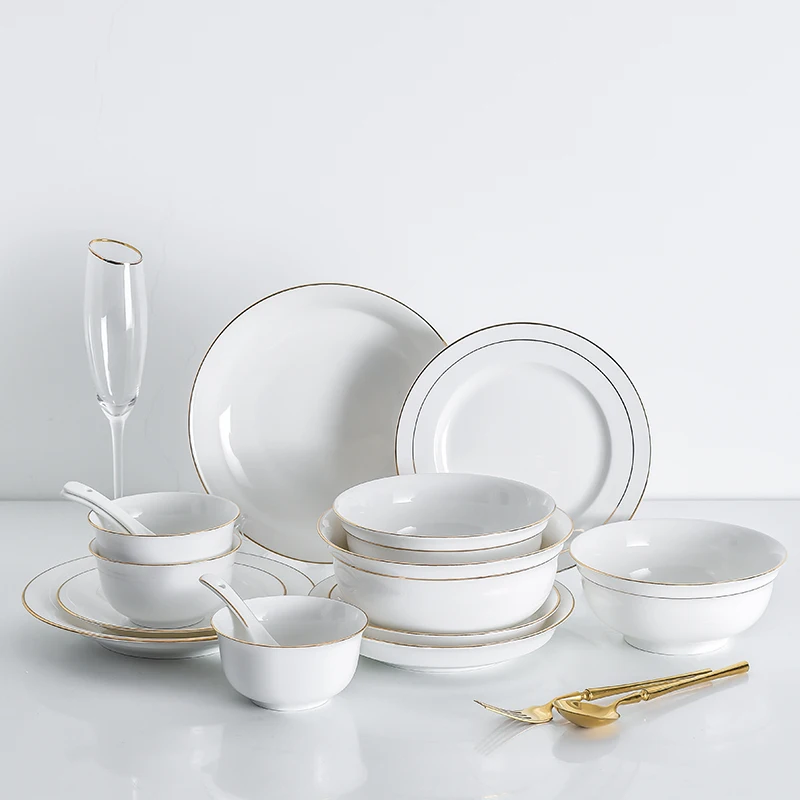 Wedding tableware plates sets dinnerware luxury porcelain white with gold rim serving ware plates sets dinnerware ceramic