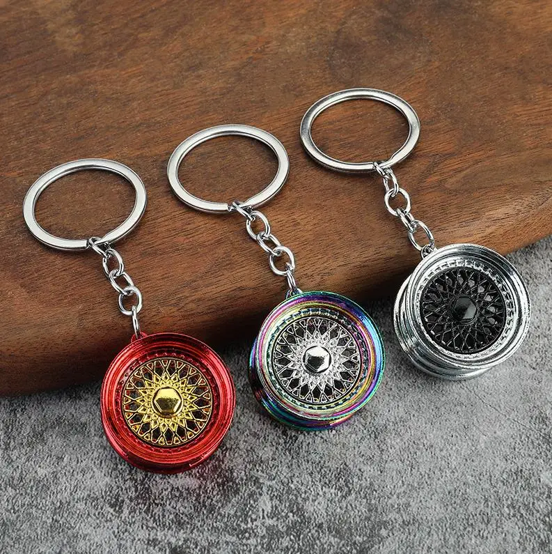 Car Rims Key Chain Turbo Shock Absorber Gear Brake Disc Wheel hub metal Rim Keychain