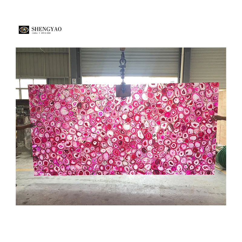Large Size Luxury Wall Panel Translucent Gemstone Backlit Rose Agate Stone Pink Marble Slab