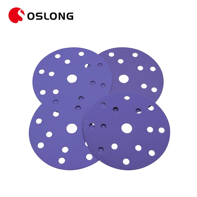 Custom Multi-hole Purple Automotive Sanding Disc 150mm 40 To 800 Grits 6 Inch Ceramic Purple Sandpaper