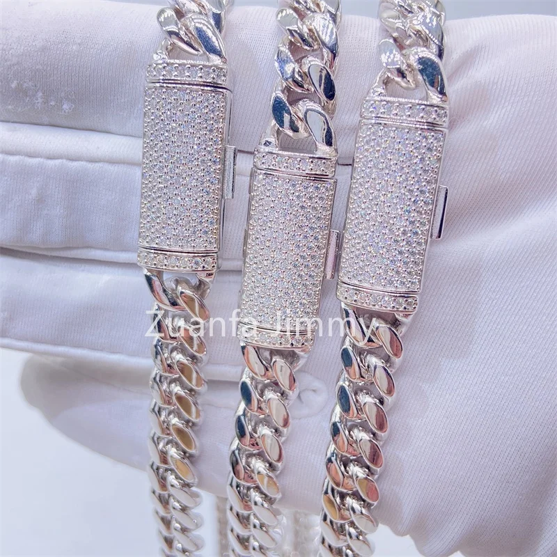 8mm Iced Out VVS Moissanite Diamond Clasp Thick Miami Cuban Moissanite Purity 925 Silver Cuban Necklace