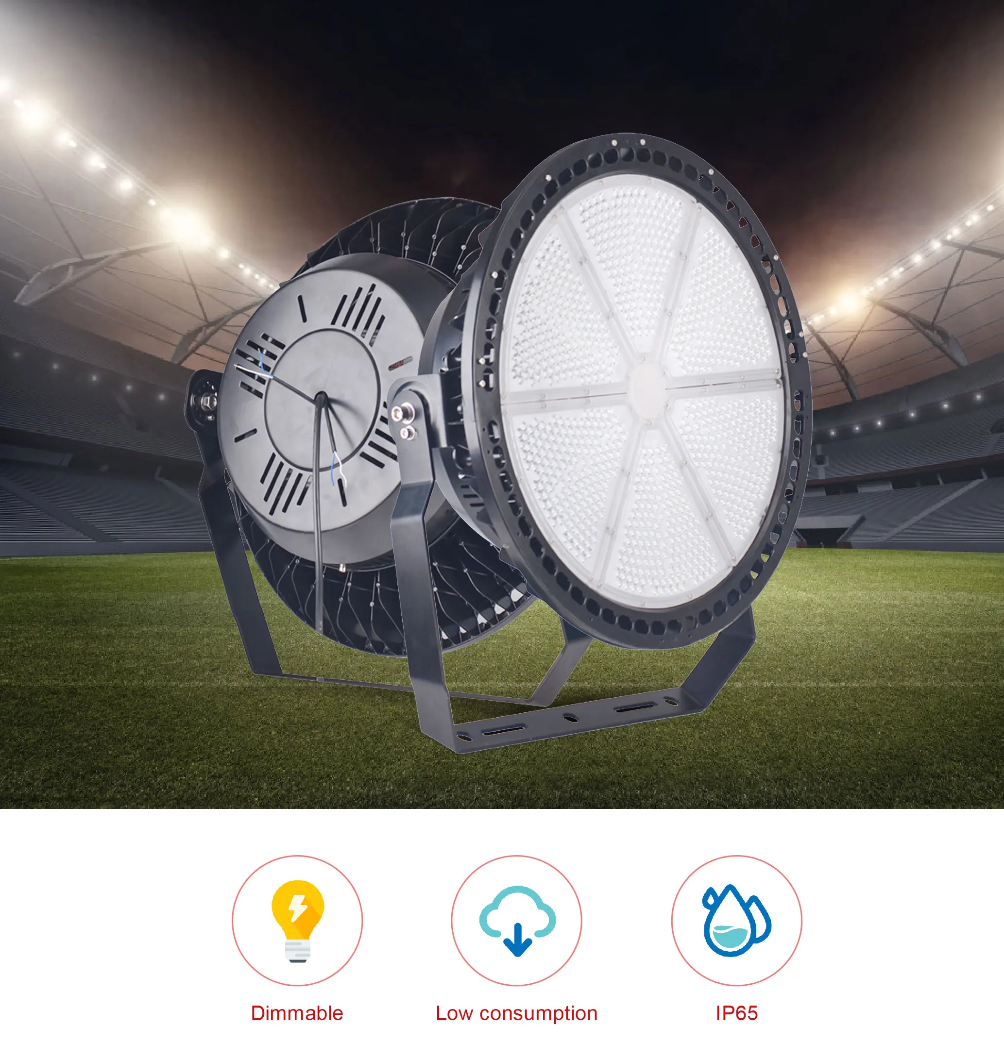 Outdoor 1000 Watt 1500w Ip65 Led Stadium Lights High Mast Lamp Round Design Sports Field Lighting Led Flood Lighting