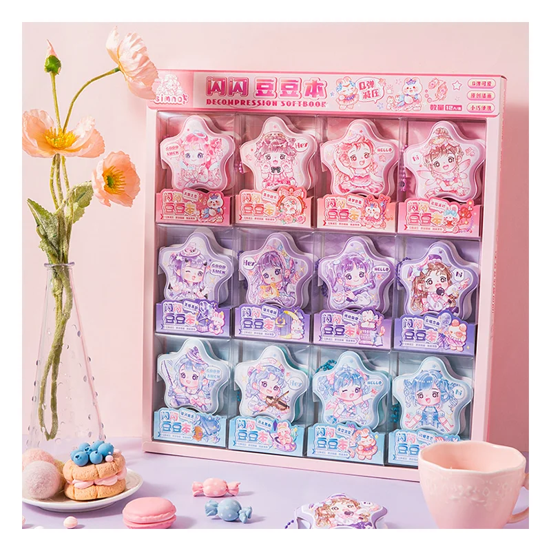 Simno Soft PVC Cover Sticky Notes Cartoon Mini Decompression Scrapbook Book Portable Memo Pads