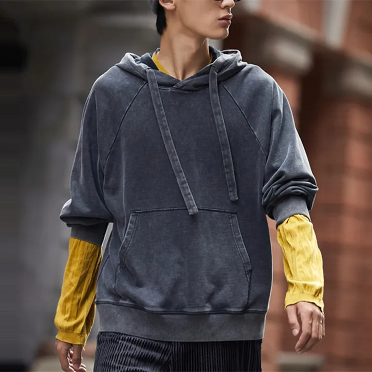 Wholesale Custom Made High Quality Private Label Logo Blank Mens Acid Wash Hoodies Set