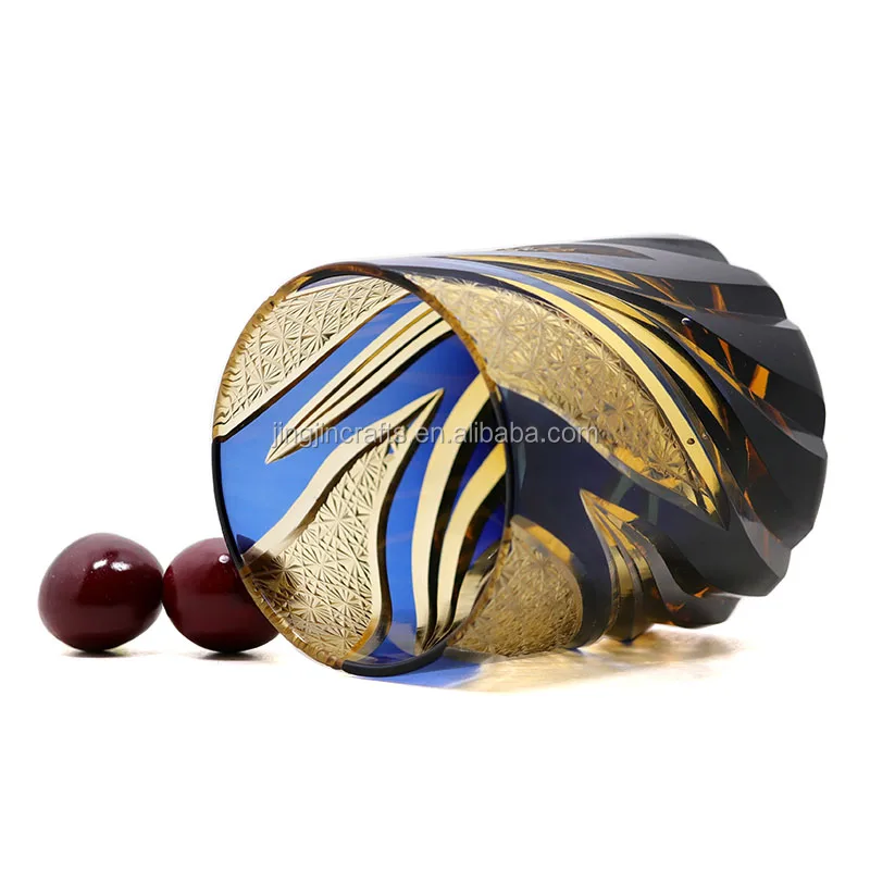 250 ml Blue Edo kiriko cut to clear whiskey glass drinking cup Bohemia glasses 250ml whisky cup tumbler