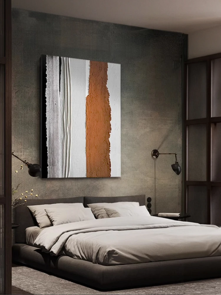 Home Decor 2024 Modern Minimalist Style Hand-painted Thick Texture Oil Painting Vertical Stripe  Paintings and Wall Arts