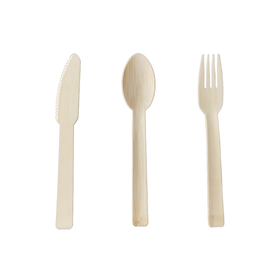 2023 Hot Selling Wholesale Custom LOGO 100% Biodegradable Bamboo Cutlery Disposable Fork Spoon and Knife Set