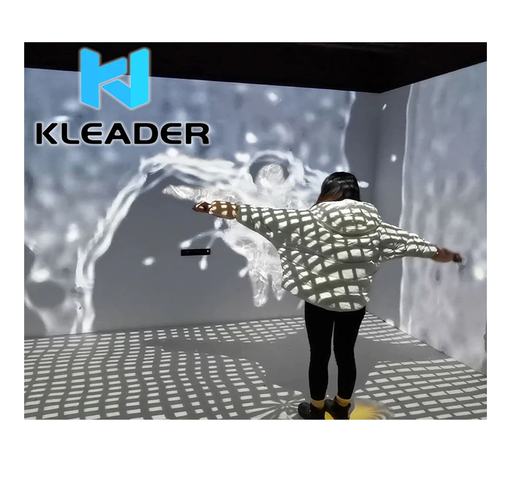 Somatosensory flowing interactive virtual water wall projection fantasy figure software touch screen game for children ar
