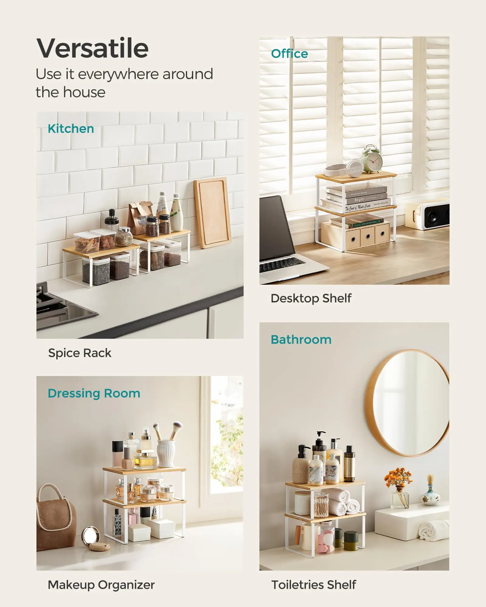 OWNSWING Cabinet Organizer Shelf Set of 2 Kitchen Counter Shelves Stackable Expandable Kitchen Storage Spice Rack