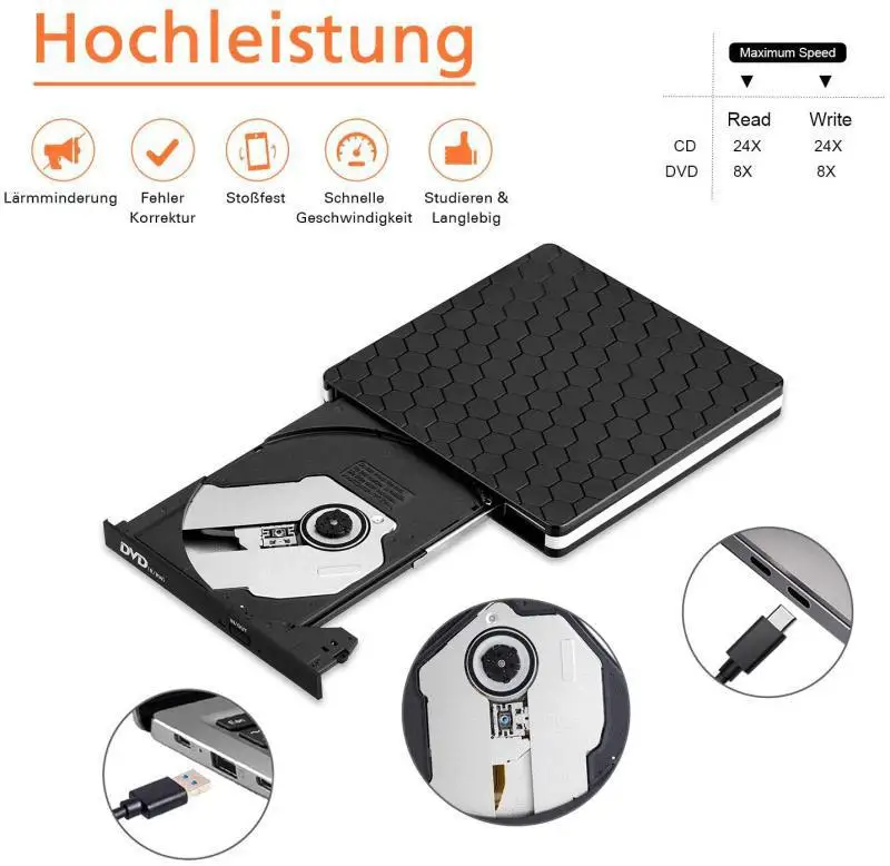 Внешний привод CD TYPE C USB 3 0 портативный CD/DVD +/-RW дисковод тонкий DVD/CD ROM записывающее устройство совместимо с ноутбуком