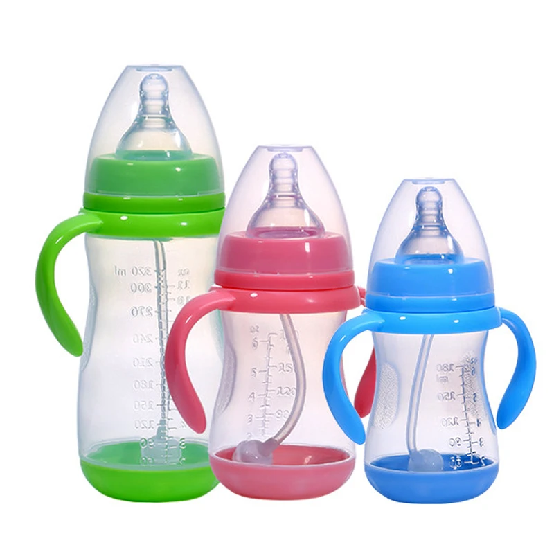PP Plastic Baby Bottle Feeding Bottle Standard Port Baby Bottle With Anti slip Handle