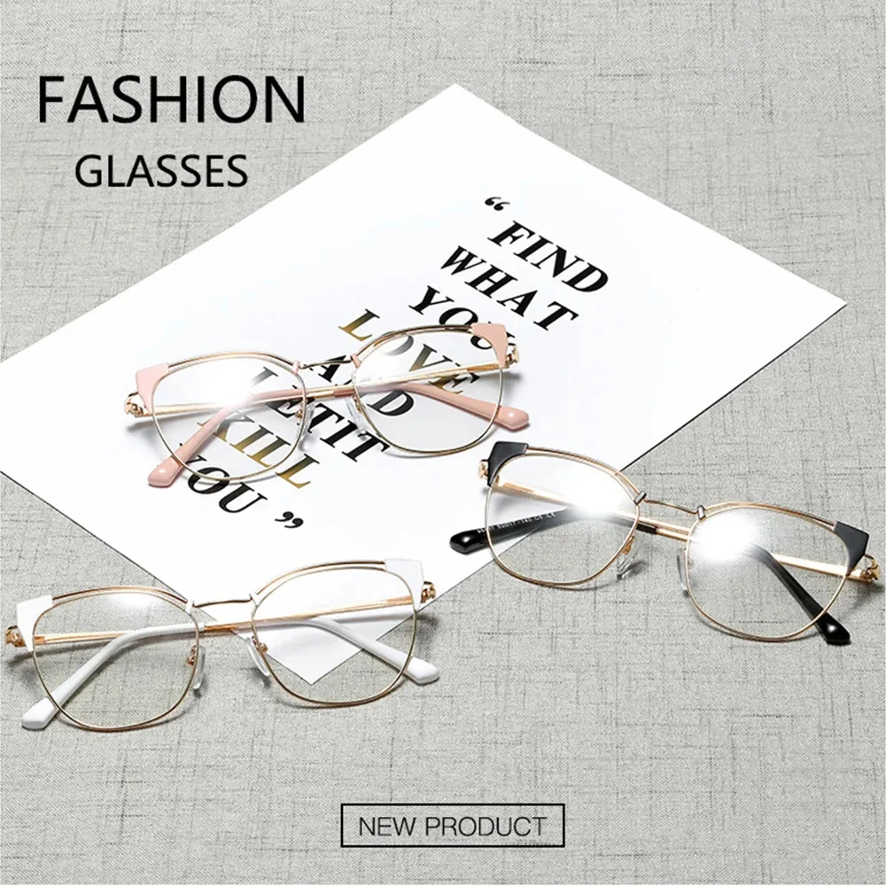 L95537 Fashion Flat  Metal Oversized Women High-quality Optical Glass Frame Eyeglasses Custom Lens Spring leg glasses