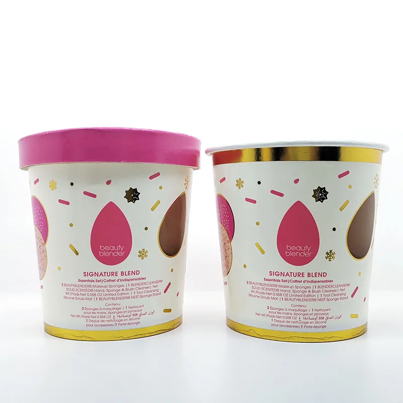 Customized 16oz gilding paper cup, transparent plastic cover, disposable pink ice cream paper cup