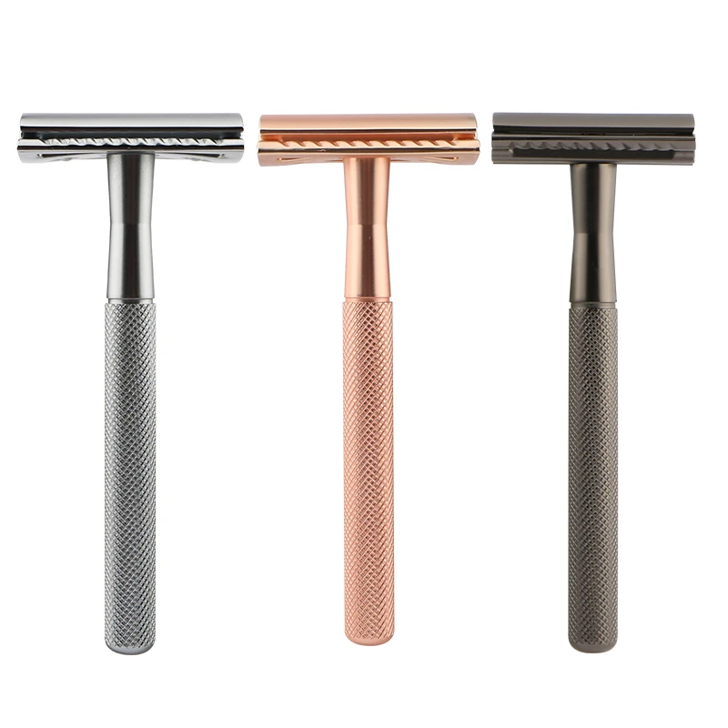 Custom brass safety razor matte rose gold double edge safety razor blades