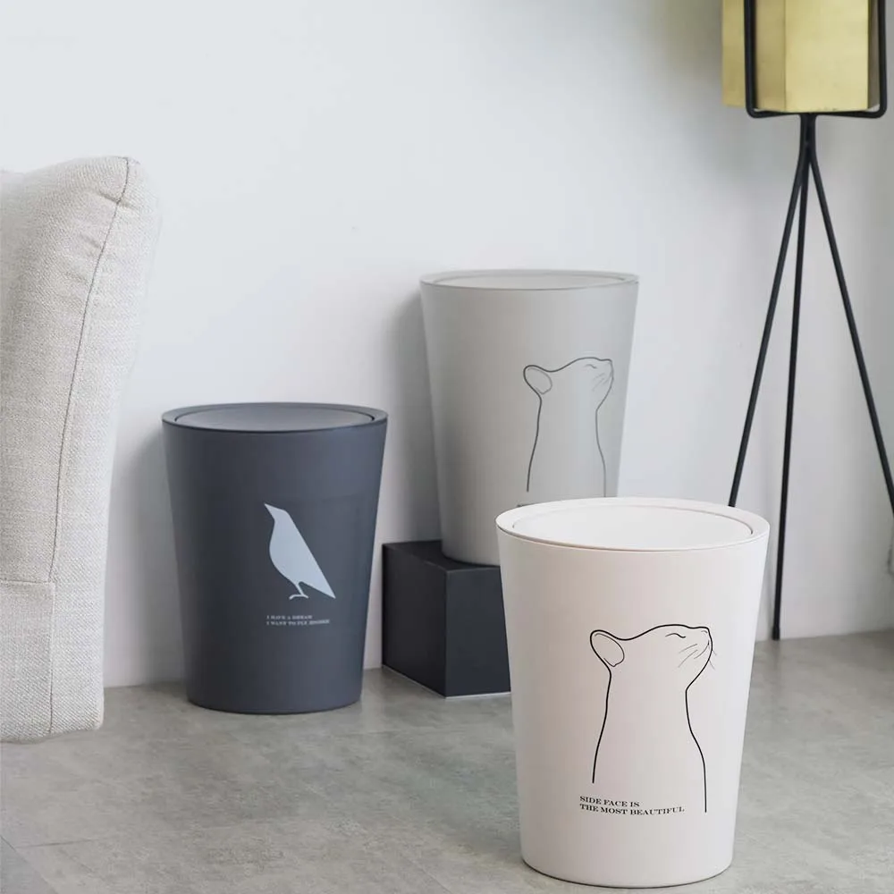 Citylife 8.5 Liter Round Trash Can with Lid Bathroom Garbage Can with Flip Lid for Kitchen Living Room Bedroom Office Waste Bin