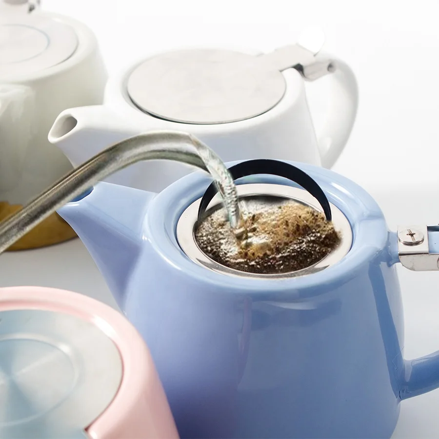 Wholesale custom ceramic teapot stainless steel lid and infuser porcelain tea pot with infuser