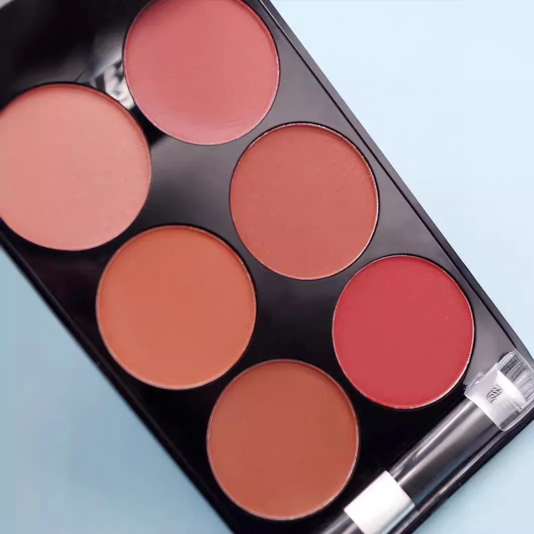 Six-Color Eye Shadow Blush Powder Plate Natural Cheek Blush Plate With Brush Long-Lasting Pink Blush Plate Brightens Skin Tone