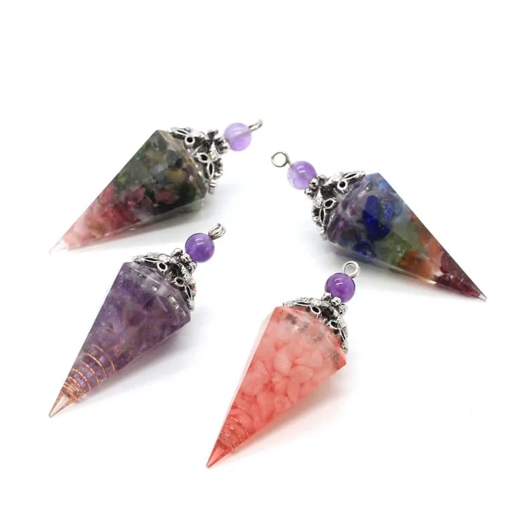 ML Natural Healing Crystal Quartz Pendulum Dowsing Divination 6 Facet Point Wicca Balancing Spiritual Orgonite Pendulum Pendant