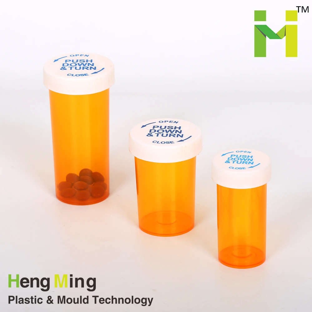 Plastic dram 30dr cap pills capsules childproof containers orange bottle  Child resistant cap vials