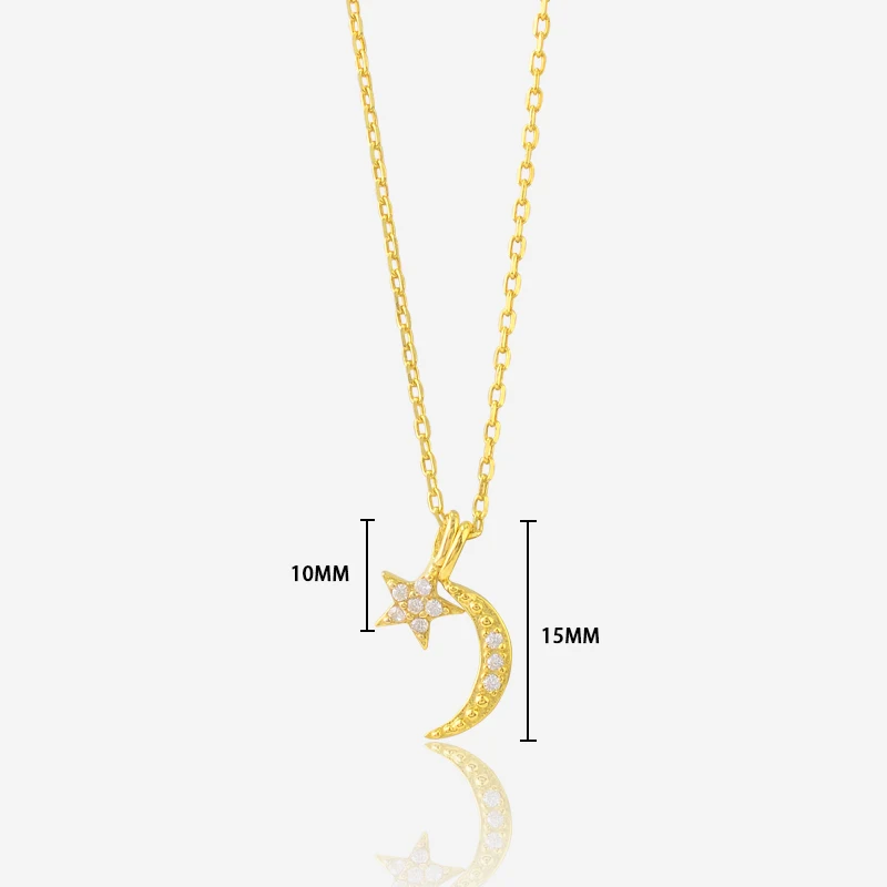 Wholesale Jewelry Making Accessory Crescent Moon And Star Shape Gold plated 925 Sterling Silver Cz Pendant Necklace