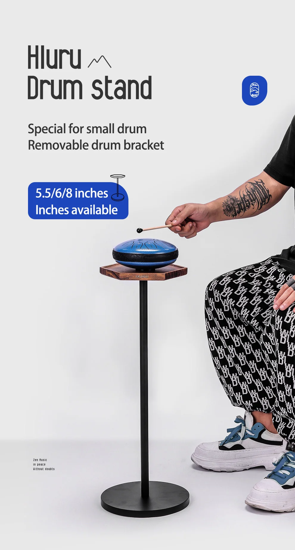 HLURU Small Bracket Small Ethereal Drum Stand Detachable Drum Bracket Portable 5.5 Inch 6 Inch 8 Inch Ethereal Drum Available
