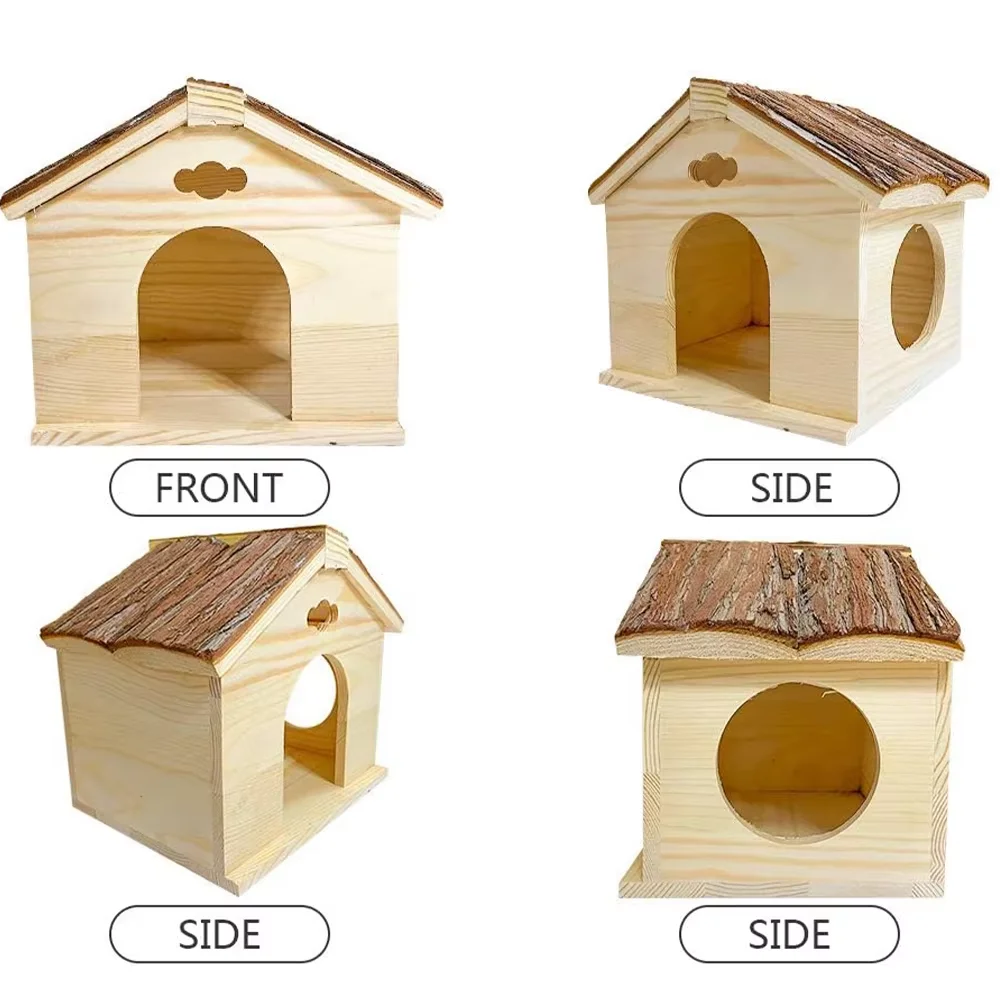 Natural Handcrafted Small Animal Hideout Hut Eco-Friendly Modern Wooden House for Chinchilla Rat Mouse or Hamster Pet Toy