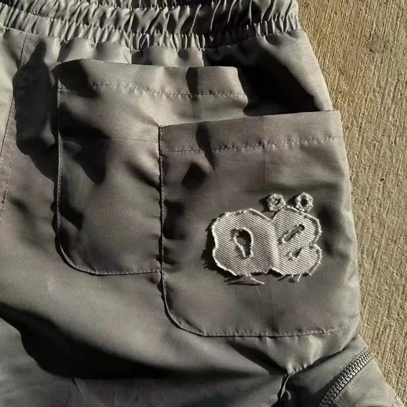 Rainbow Spray High Quality Custom Logo Polyester Spandex Gym Sports Nylon Windbreak Shorts Side Buttons Nylon Polyester Shorts