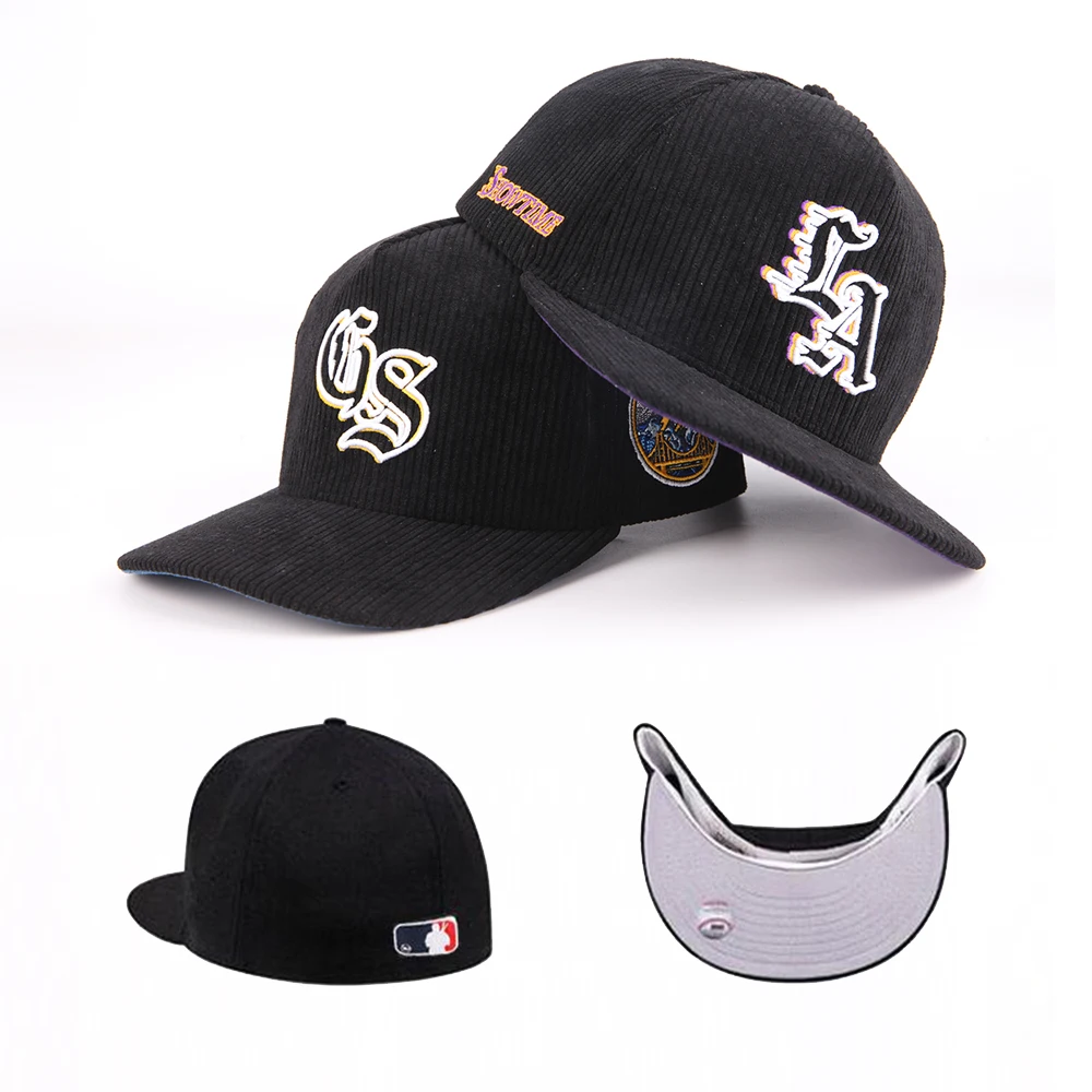 Custom 5 Panel 3D Embroidery Flat bill Snapback Hat,100% corduroy Material baseball snapback Low Moq,hip-hop snapback cap