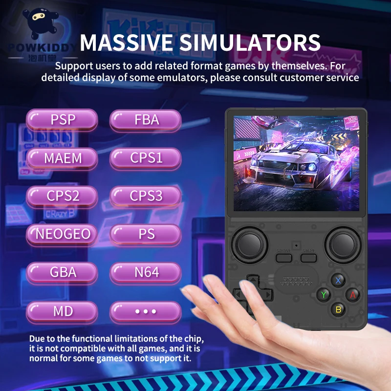 Factory price Powkiddy X35S 3.5 inch IPS screen mini game arcade game console support PSP N64 with double hall joysticks