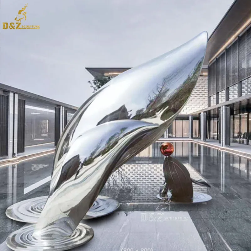 Garden Decorative Sculpture Metal Craft Life Size Stainless Steel Dolphin Pool Statue