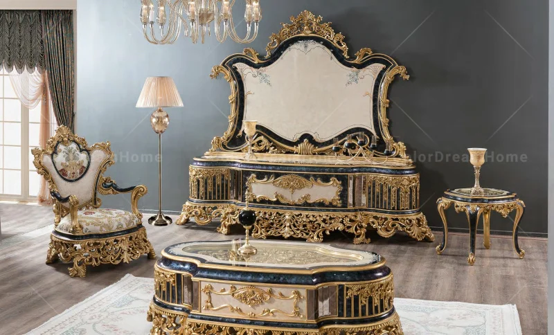 Classic Living Room Furniture Set Turkey Style Luxury Antique Wooden Side Tables