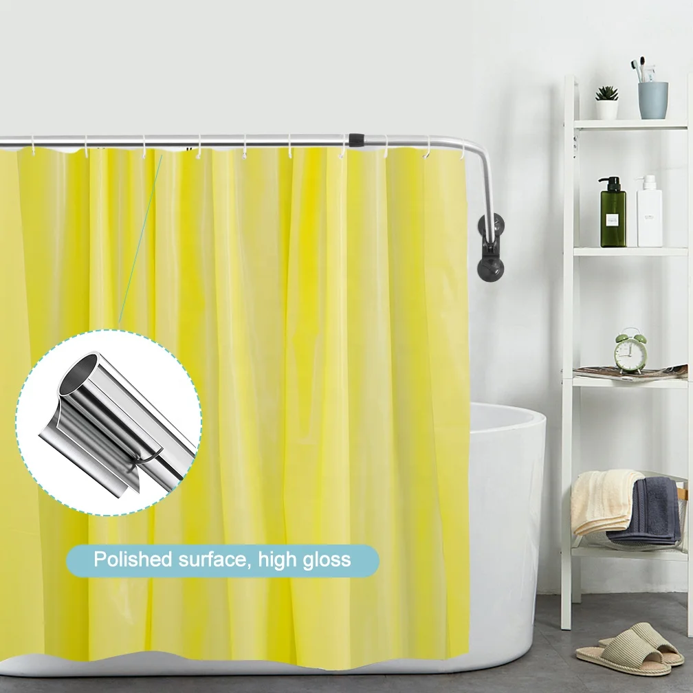 BAOYOUNI Black Telescopic Corner Shower Rod L Shaped Suction Cup Bathroom Curtain Rail Bathtub Curtain Bar without Drilling