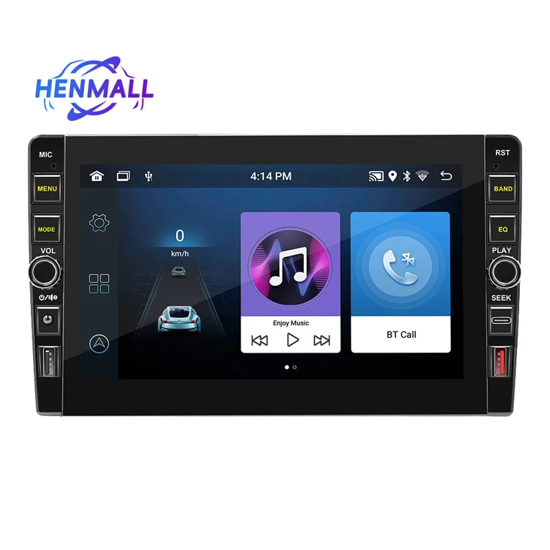 Henmall Double Din Android Car Stereo Touch Screen Gps Navigation System android car player car radio with USB type-C charging