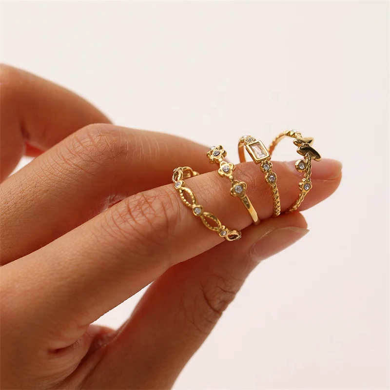 Inspiring Design Jewelry 14K Gold Plated Stainless Steel Ring Diamond Butterfly Opening Zircon Ring  Love Heart Ring For Girl