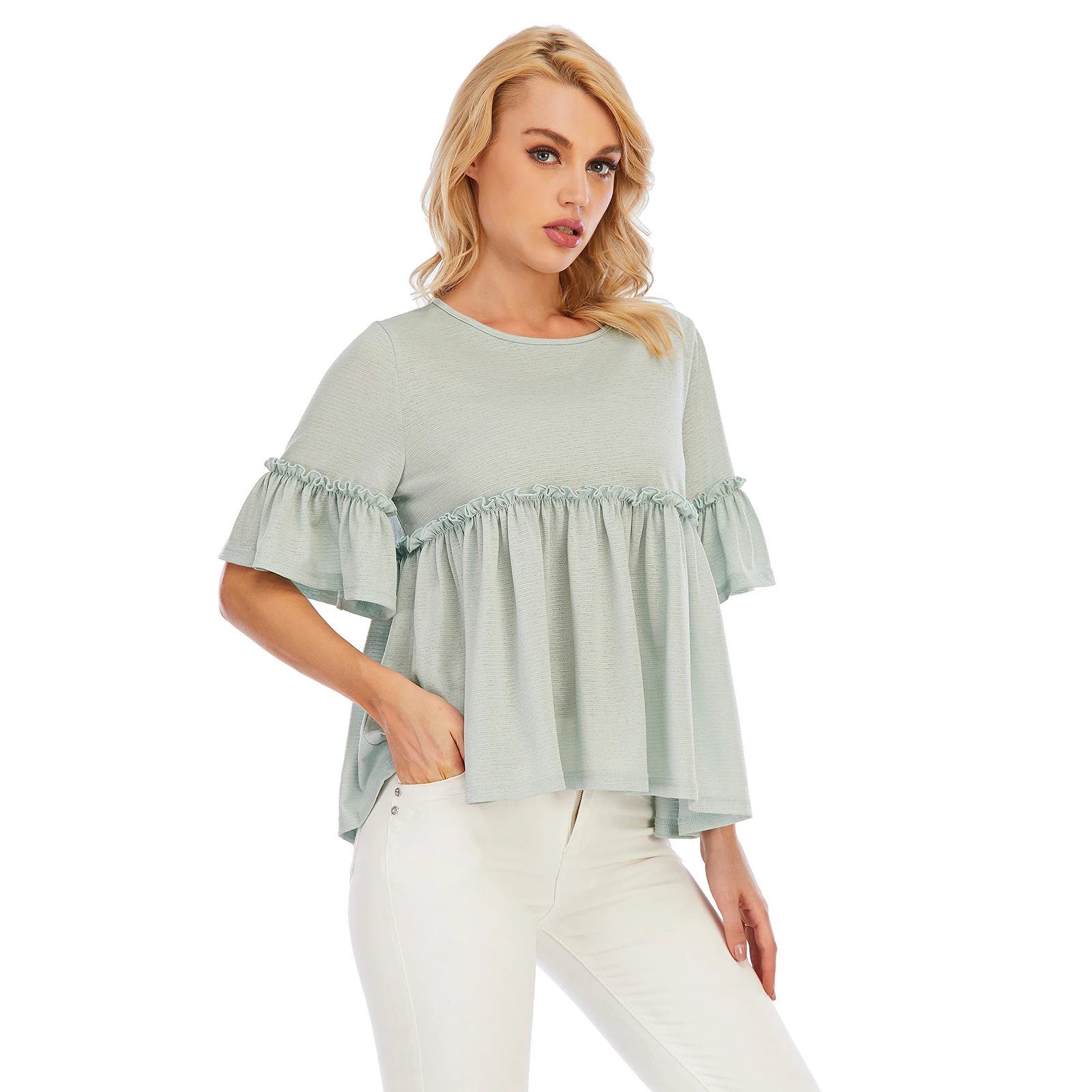 Исламская одежда, Лидер продаж Amazon 2021, модная туника с оборками на рукавах, топы, блузки