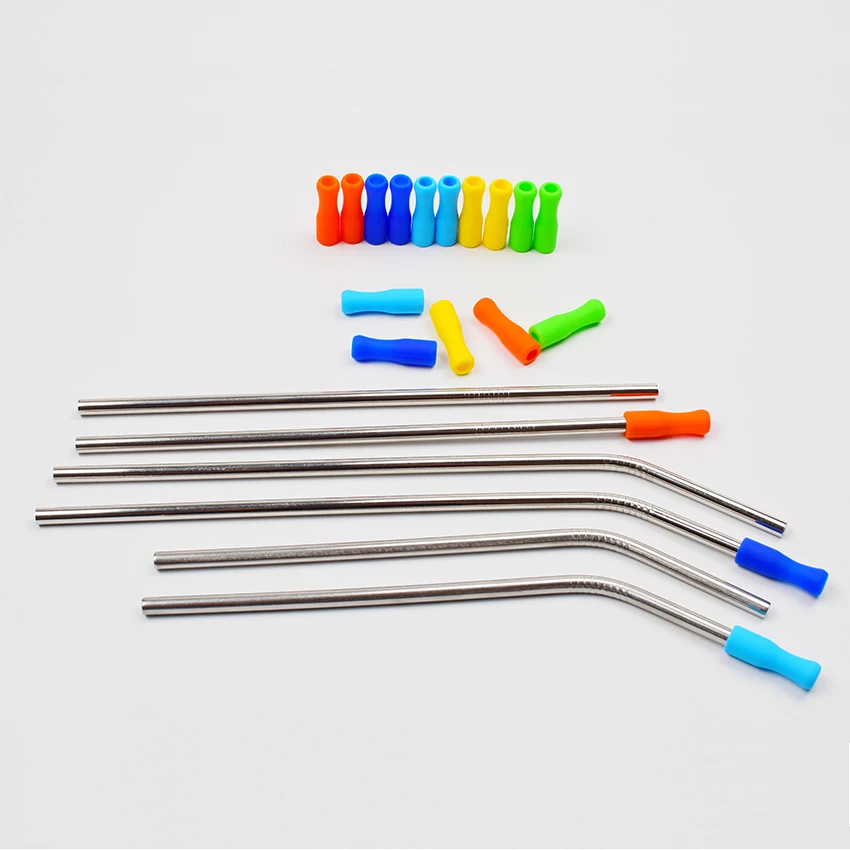 8mm 10mm 12mm Wholesale Reusable Straws Tips Silicone Collapsible Drinking Steel Straw Covers Travel Case