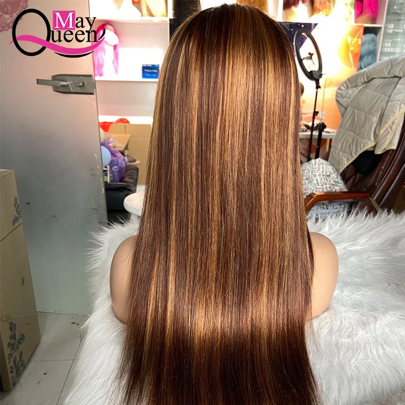 May queen Straight Hair Extensions Brazilian Raw Hair HD Transparent Frontal Wig Human Hair Wigs Lace Front for Black Women