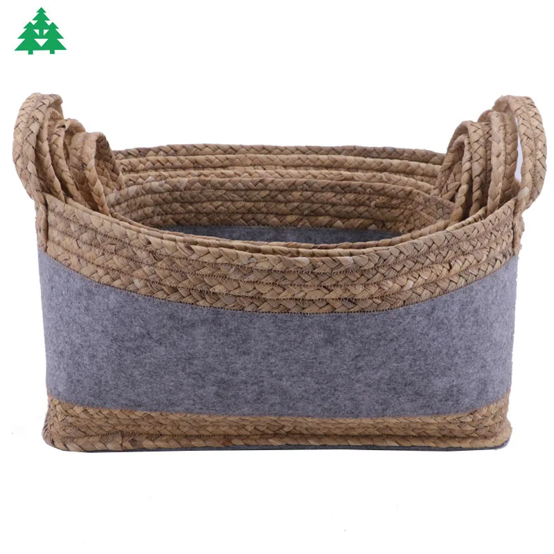 Hot sale oval felt basket woven natural water hyacinth storage basket water hyacinth basket