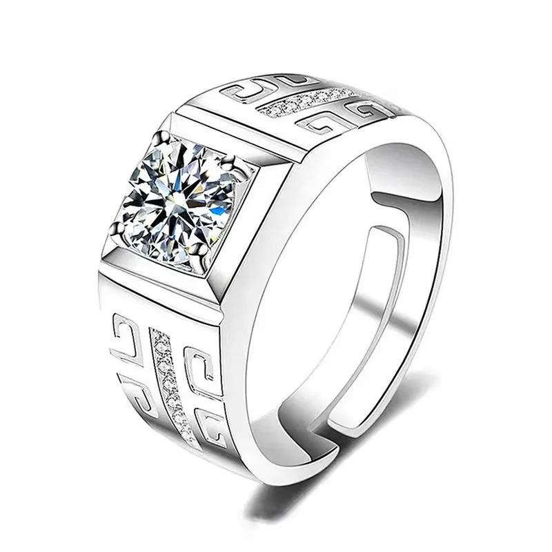 925 Sterling Silver 1 CT Round Solitaire Cubic Zirconia Engagement Ring Halo Promise Ring Size Ring for man