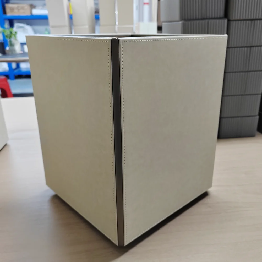 Factory Customized PU Leather Trash Can Square Home Hotel Room Storage Bucket Leather Trash Can