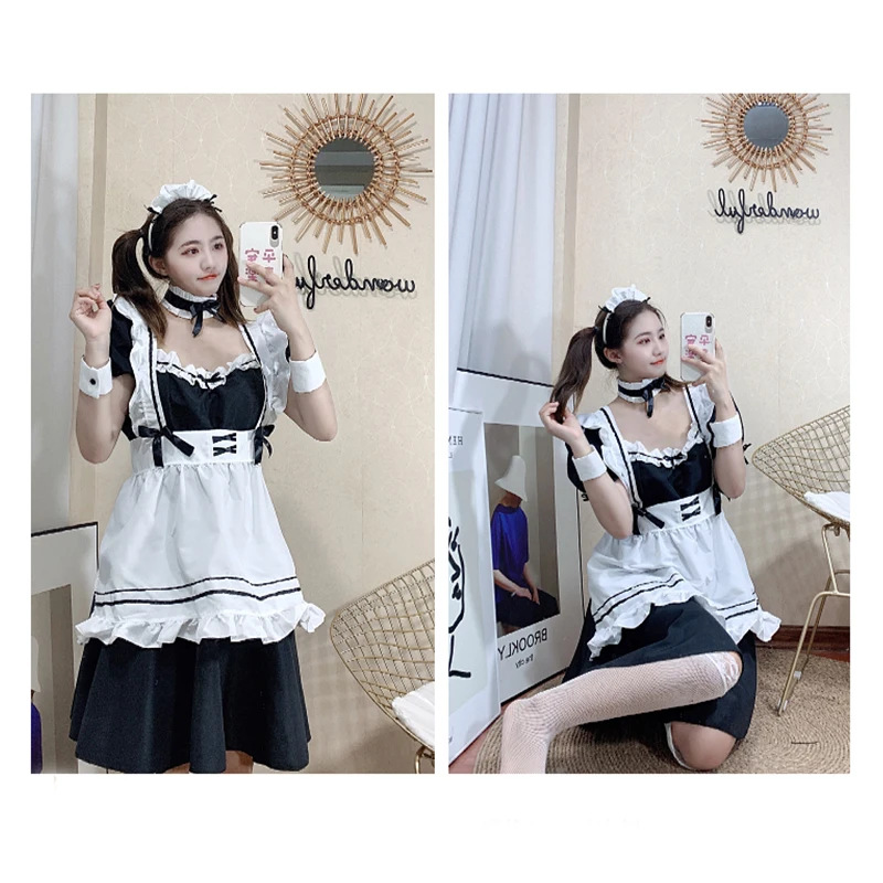 
short sleeves color blocked waitress women maid dresses costume classique lolita maid dress 