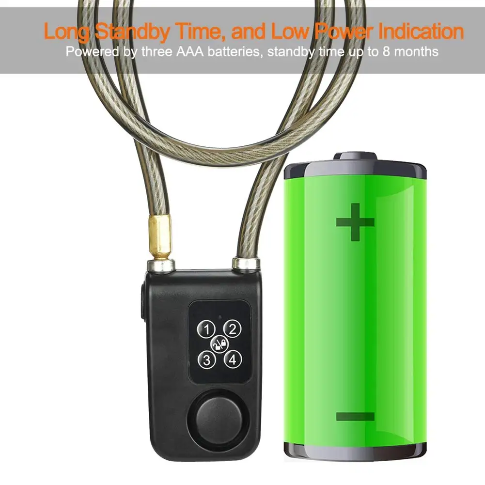 stainless steel mountain bike scooter combination lock siren alarm 4-digit keyless cable battery operated locks