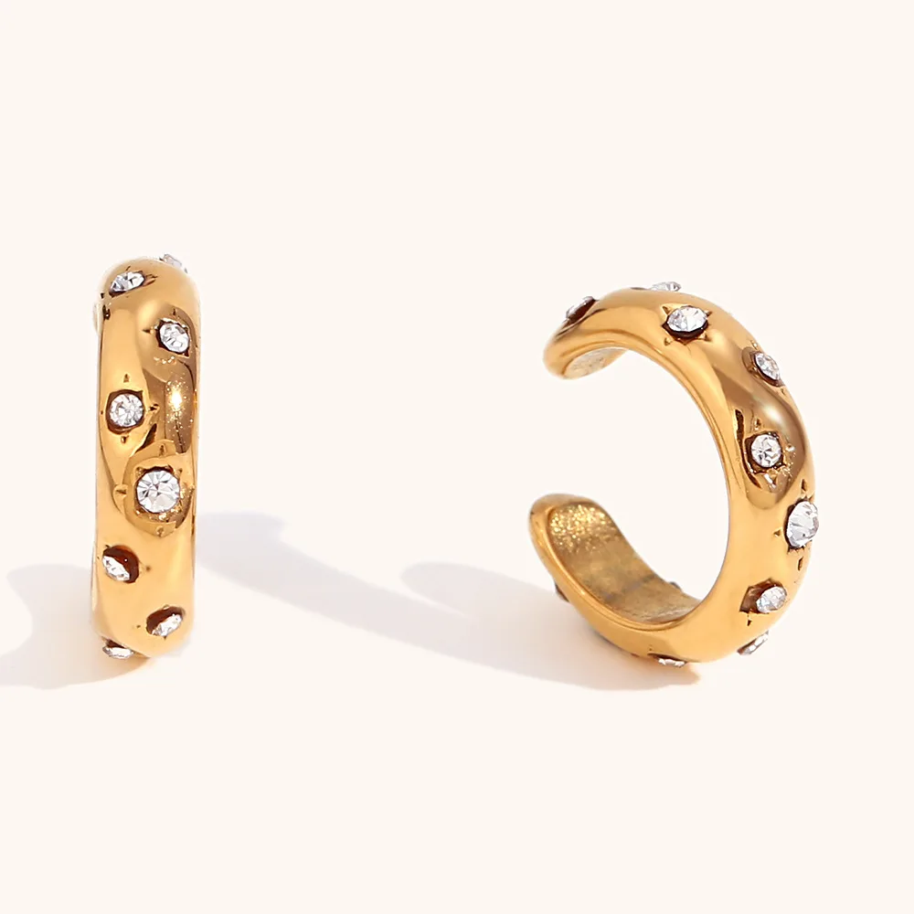 Exquisite C-shaped Zircon Cuff Non Pierced Cartilage Earrings Stainless Steel 18K Gold Ear Bone Clips on Earrings for Women