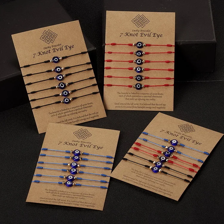 6pcs Set Hot Blue Eyes Red Rope Bracelet Lucky Friendship Knitted Bracelets Adjustable Men and Women Jewelry