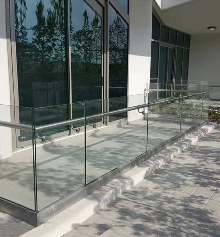 Outdoor powder coating finish aluminum glass balustrades u channel handrails with water proof led light